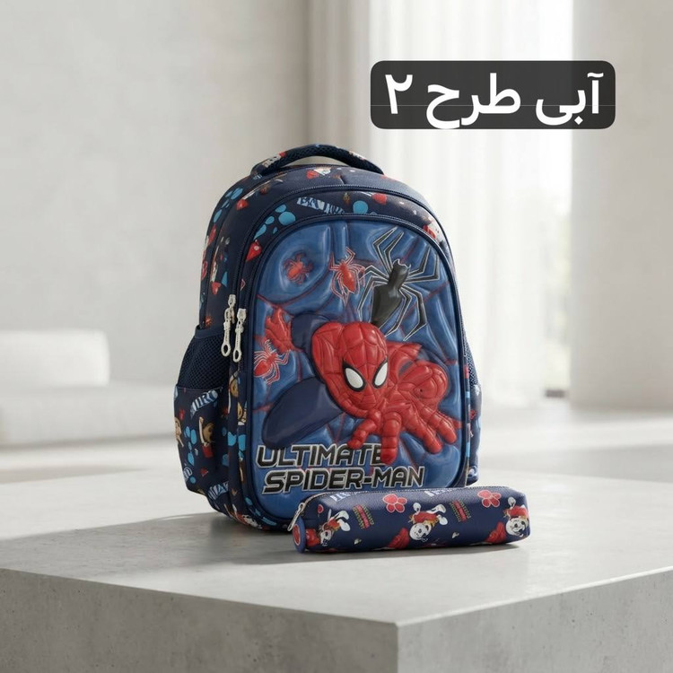 کوله مدرسهای عکسدار مدل 9412 | 5 جیب، جامدادی همراه و مناسب مدرسه